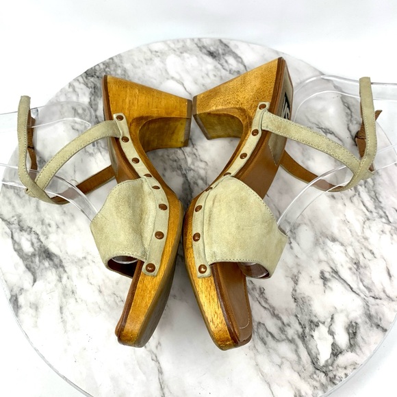 VTG Y2K Victorias Secret Allie Square Toe Wood Platform Clog Sandal 8 Bohemian - Picture 6 of 16